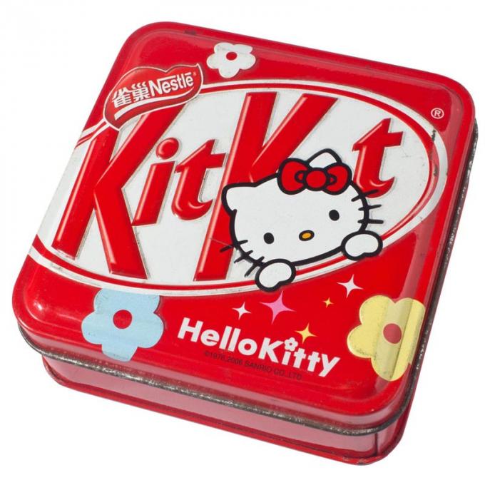 De rode Hello Kitty-van de de Containerdoos van het Metaaltin Vierkante Vorm voor Suikergoed en Voedsel Verpakking