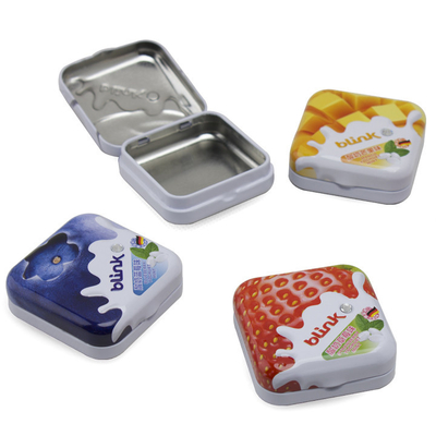 China Klein Vierkant Tin Box met de Deksel Gedrukte Dozen van de Metaalopslag voor Munt Tin Food Containers leverancier