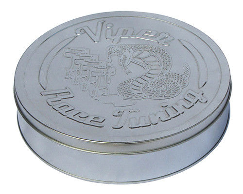 De ronde van de het Tindoos van het Ras Stemmende Metaal Zilveren Vlakte met In reliëf gemaakt Deksel